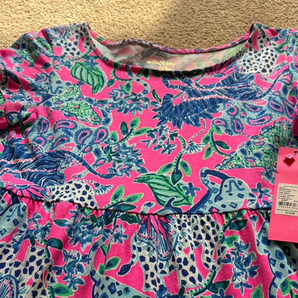 Lilly Pulitzer Jodee Dress Plumeria Pink Untamed with Hearts Pink and Blue - Picture 9 of 9